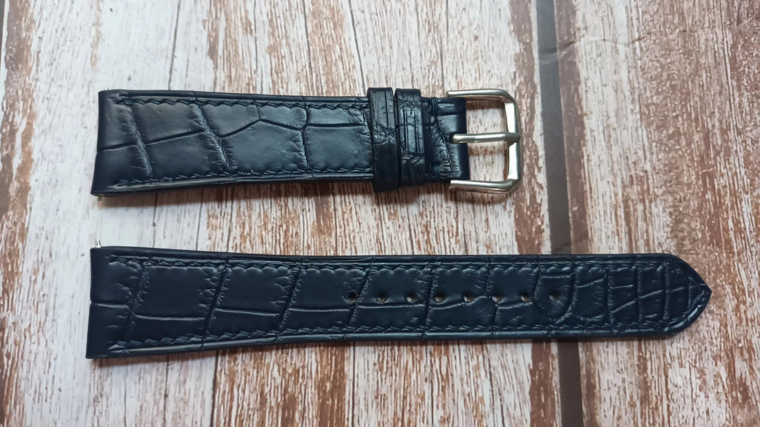 Dark Blue Full Grain Crocodile Leather Strap For Breitling PREMIER B25 DATORA 42 Watch