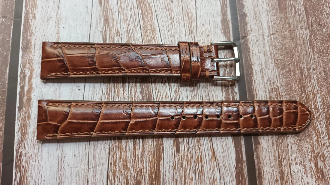 Honey Brown Full Grain Crocodile Leather Strap For Breitling Chronomat Watch