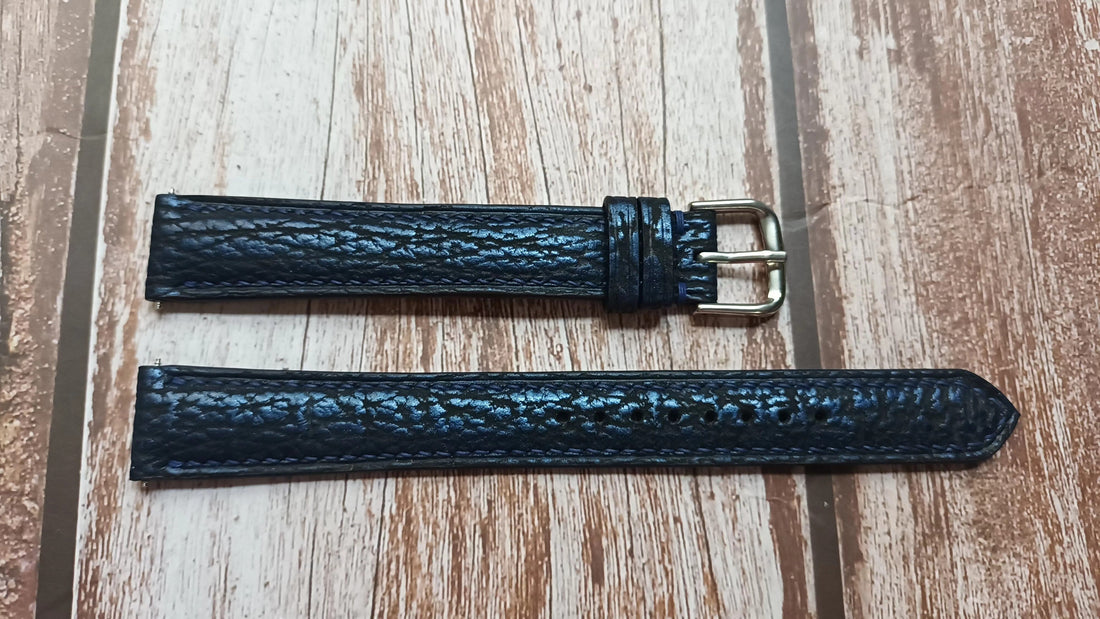 Blue Full Grain Shark Skin Leather Strap For TAG Blue Chronograph Watch