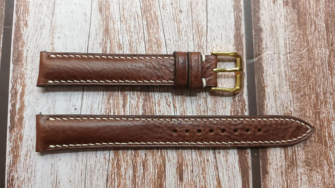 Brown Italian Veg Tanned Minerva Leather Strap For Vintage Bulova Watch