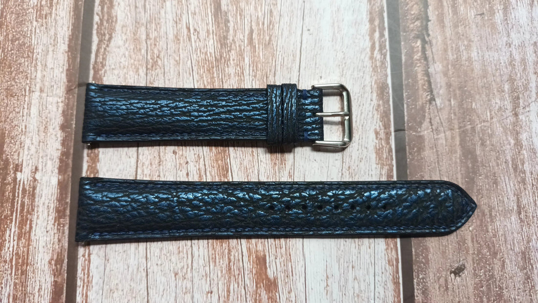 Blue Full Grain Shark Skin Leather Strap For Muhle Glashutte zeigerdatum model Watch