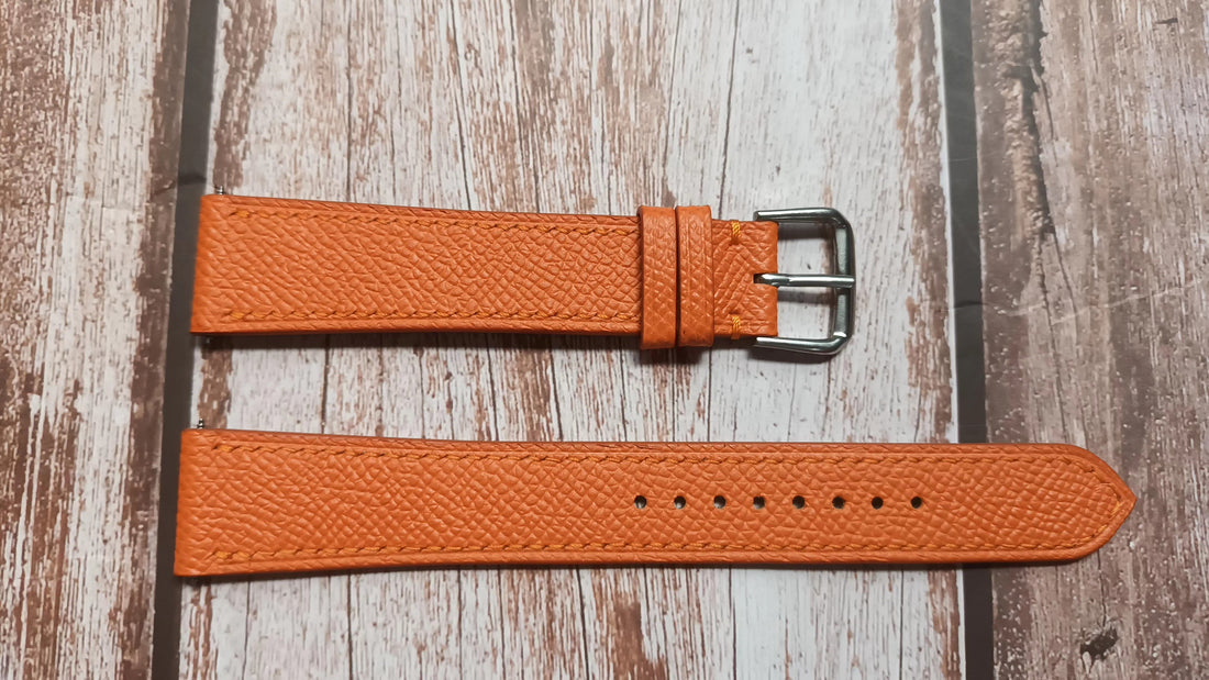 Orange Epsom Leather Strap For Junghans Meister Kalendar Watch