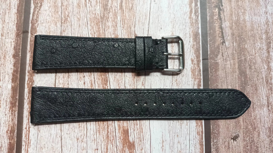Black Full Grain Ostrich Leather Strap For Victorinox Swiss army infantry model Watch