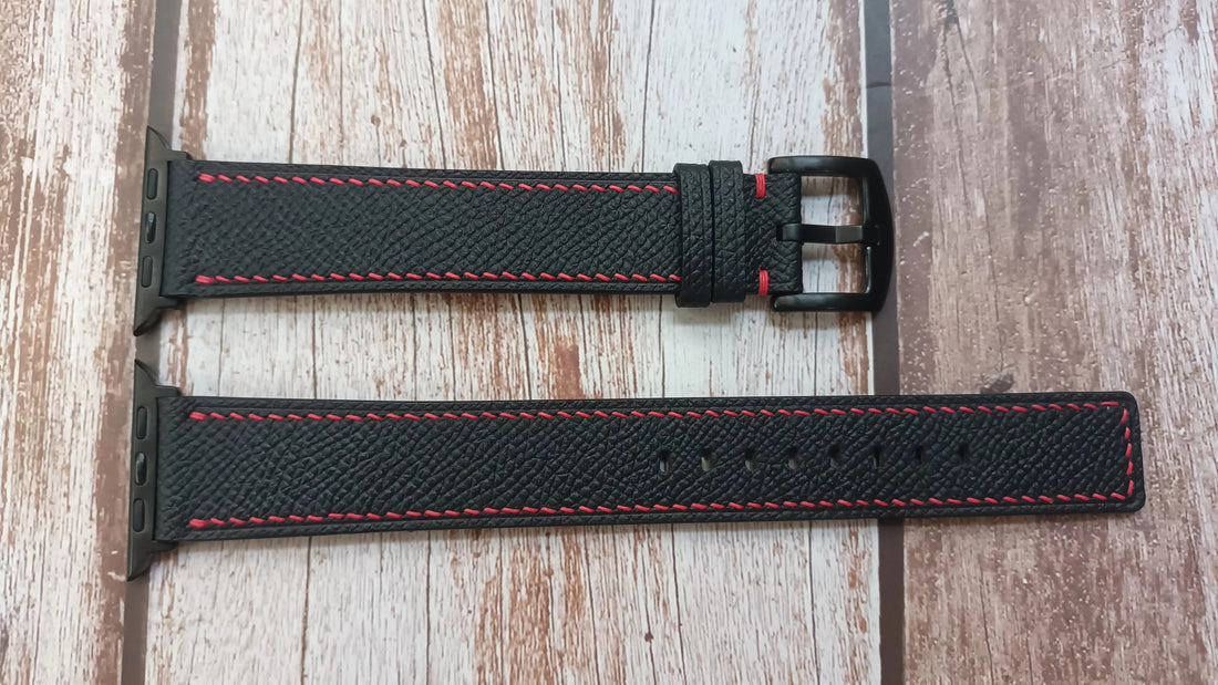 Black Epsom Leather Strap For Apple Watch Series 7 (45mm)