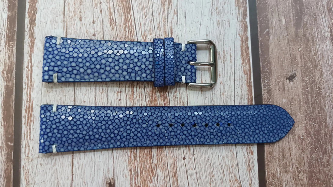 Blue Full Grain Stingray Leather Strap