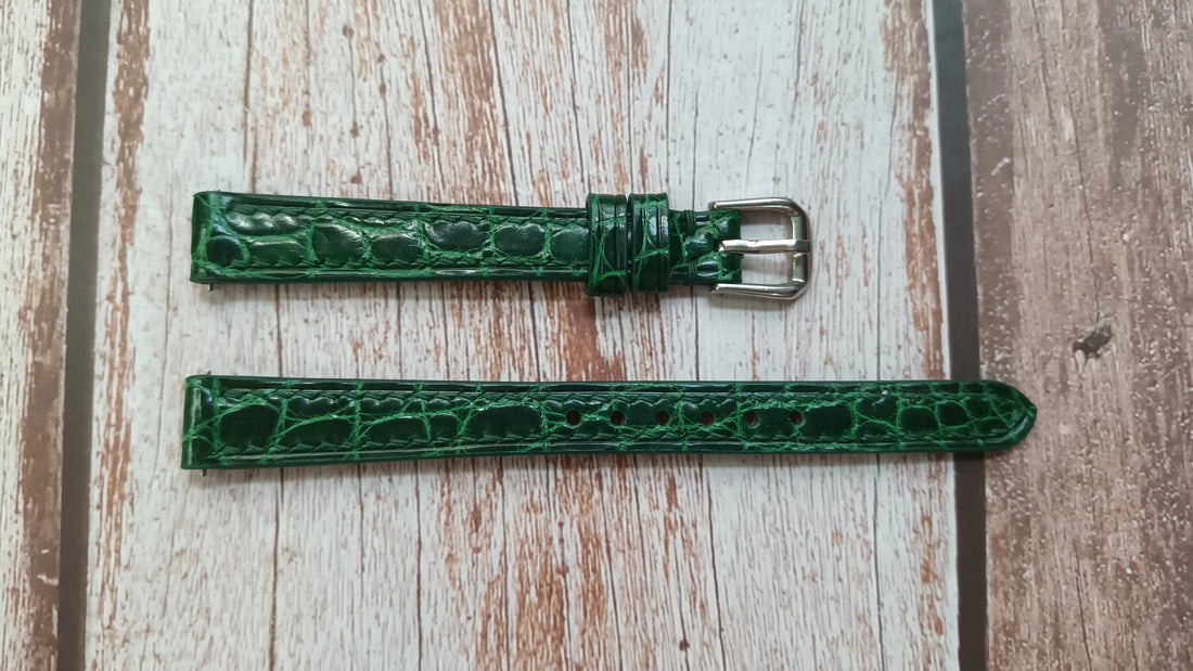Green Full Grain Crocodile Leather Strap For Elgin Quartz Watch
