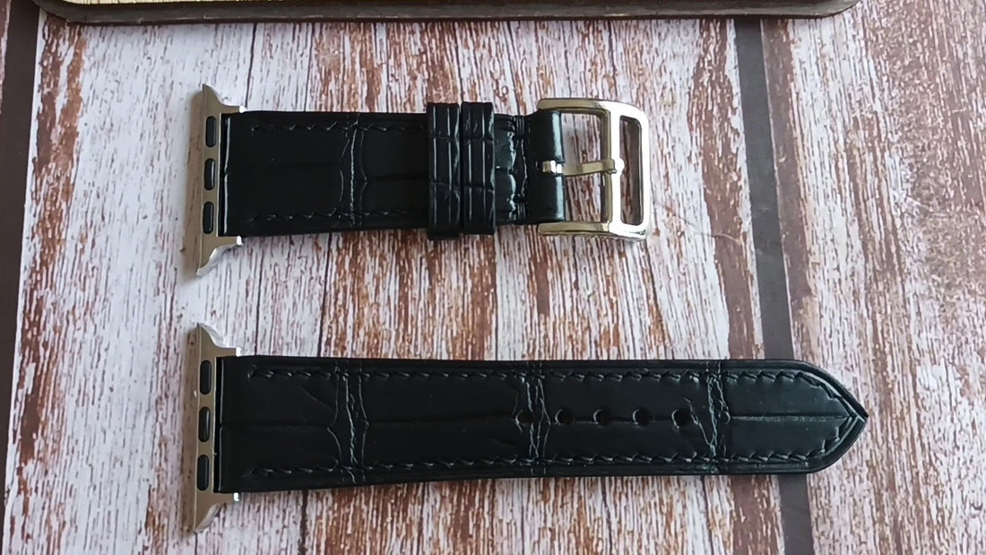Black Full Grain Crocodile Leather Strap For Apple Watch Series 5 (40mm)