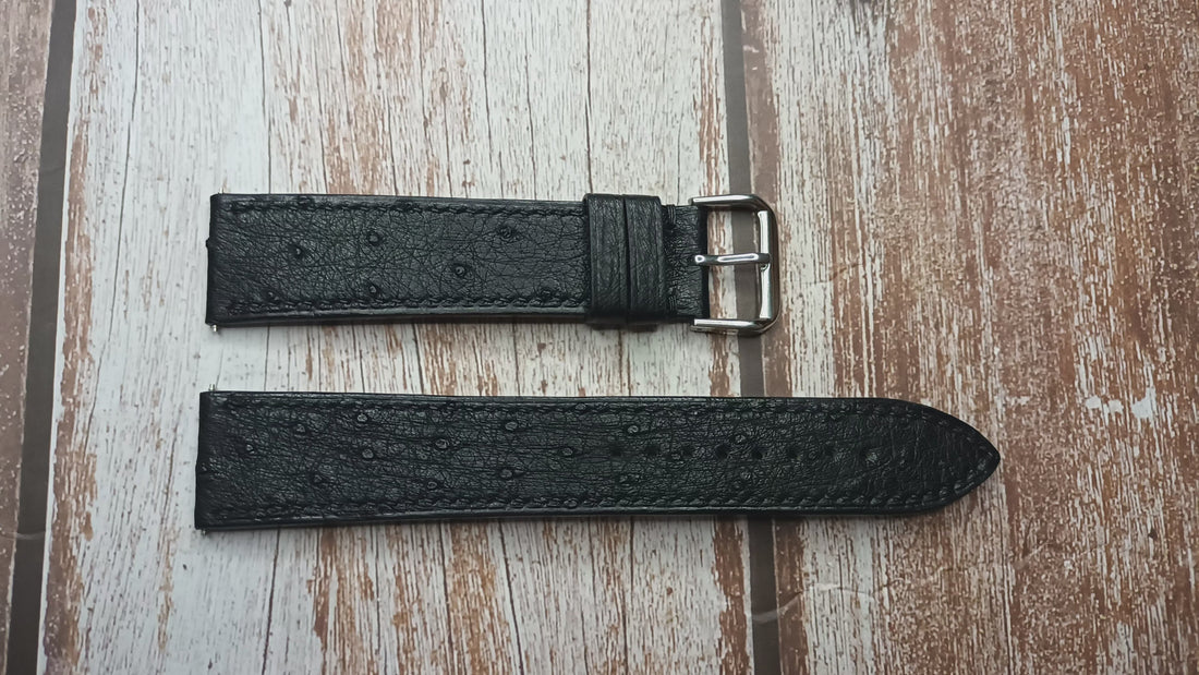 Black Full Grain Ostrich Leather Strap For Longines Master Complications Retrograde Watch