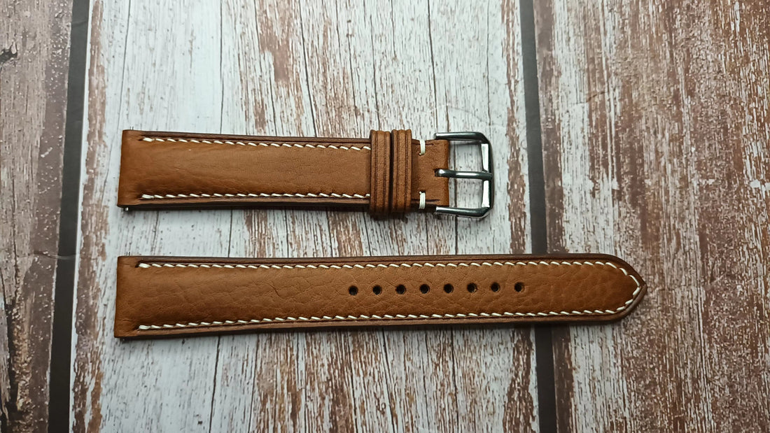 Brown Italian Veg Tanned Minerva Leather Strap For Shinola Runwell Petosky Stone Watch