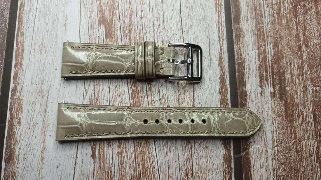 Gray Full Grain Crocodile Leather Strap