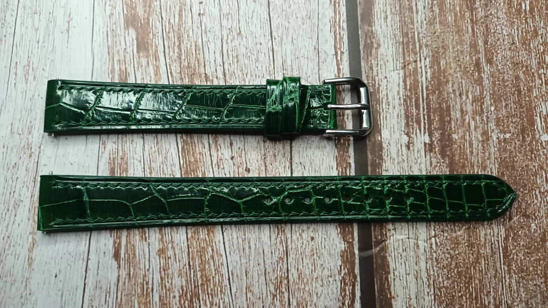 Green Full Grain Crocodile Leather Strap For Vintage Seiko Watch