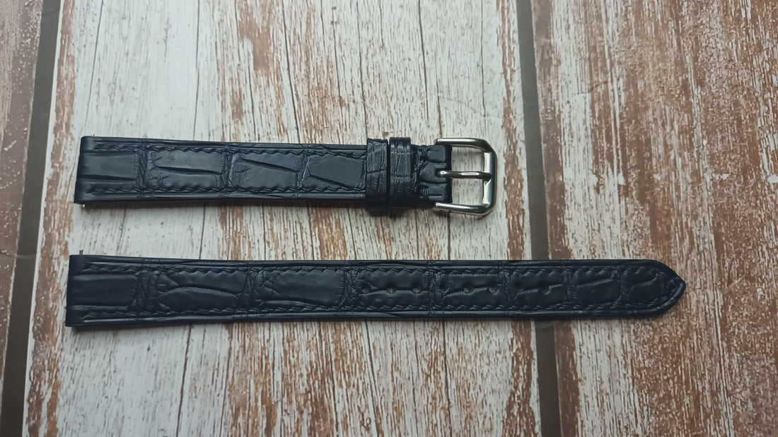 Dark Blue Full Grain Crocodile Leather Strap For Hamilton vintage Watch