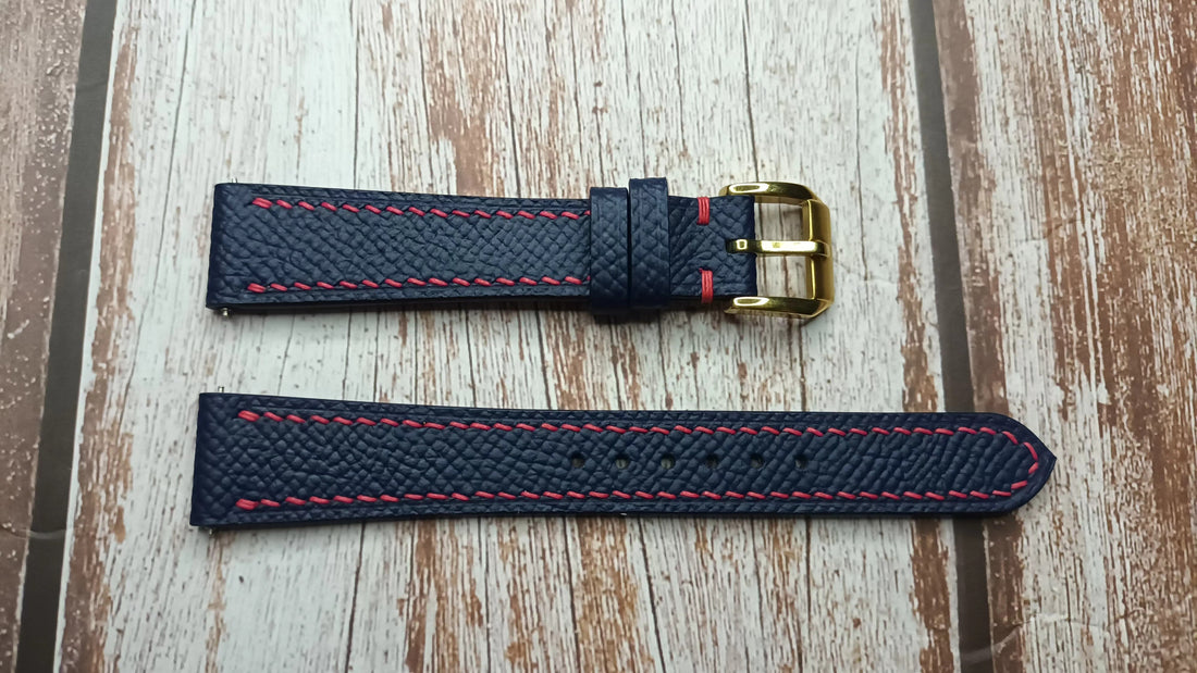 Navy Epsom Leather Strap For 1973 Bulova Accutron day/date Watch