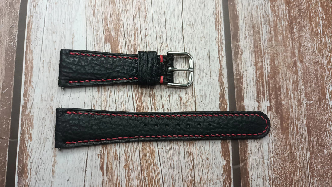 Black Full Grain Shark Skin Leather Strap