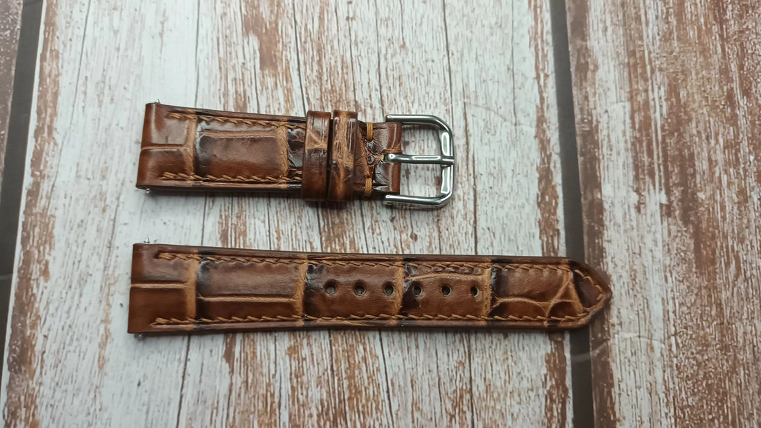 Honey Brown Full Grain Crocodile Leather Strap For Breitling Wings Watch