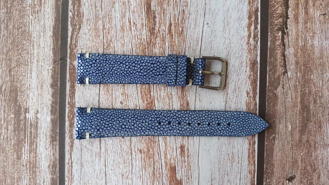 Blue Full Grain Stingray Leather Strap For Tissot Couturier Lady Powermatic 80 Watch