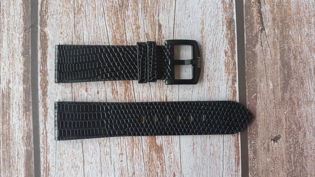 Black Full Grain Lizard Leather Strap For Tudor black bay ceramic Watch