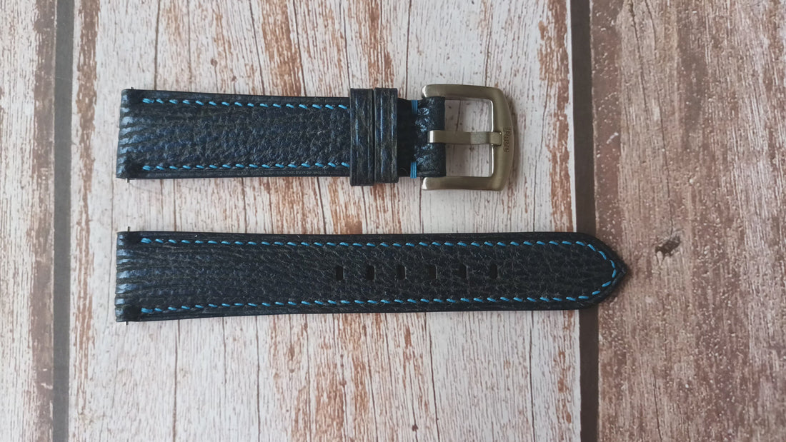 Blue Full Grain Shark Skin Leather Strap For Tudor Black Bay 58 Watch