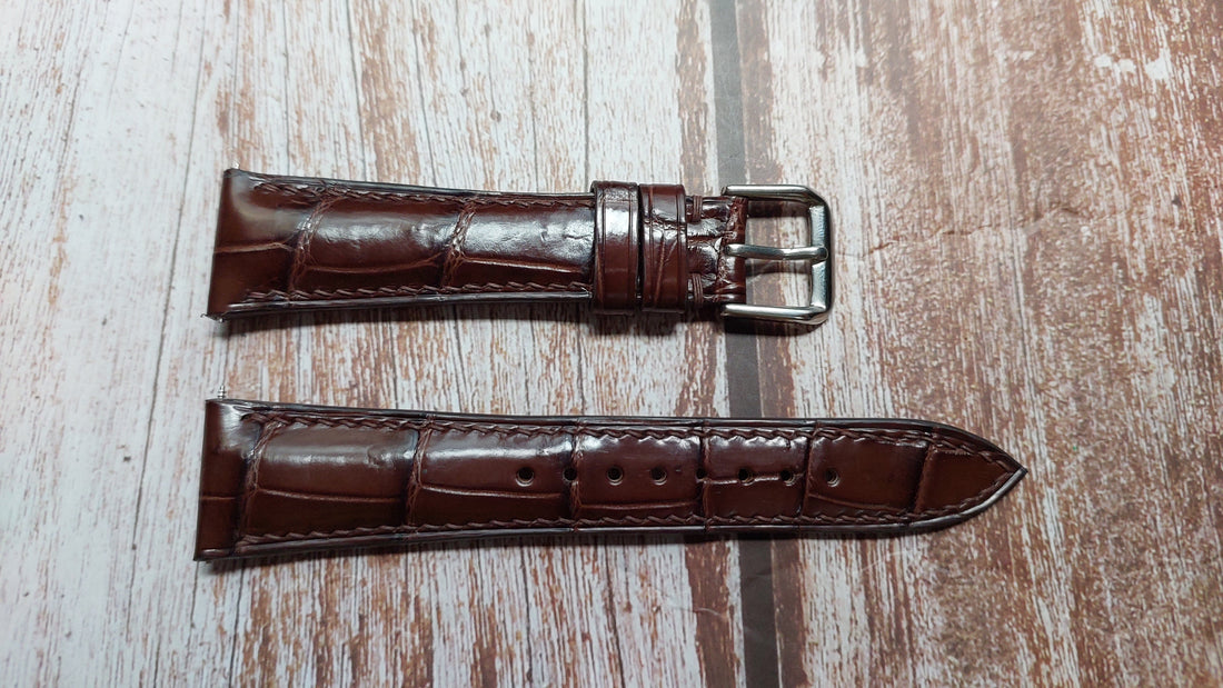 Brown Full Grain Crocodile Leather Strap For Girard Perregaux Ref.2599 Chrono Watch