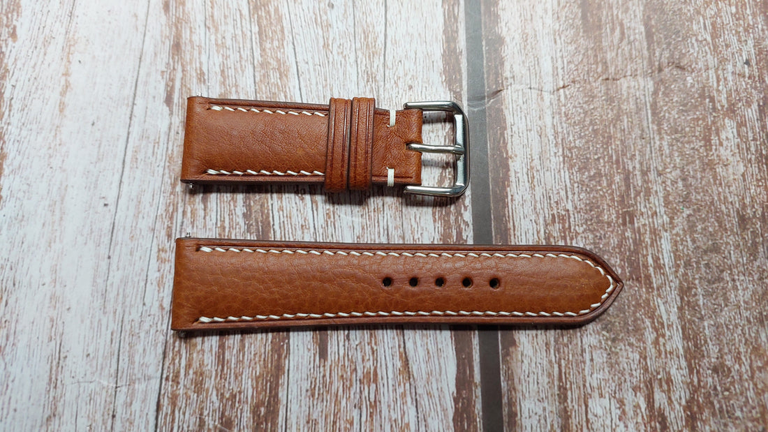Brown Italian Veg Tanned Minerva Leather Strap For Omega moonwatch