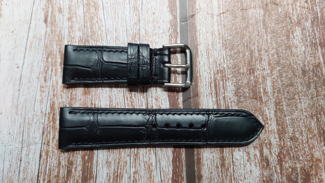 Black Full Grain Crocodile Leather Strap For Omega moonwatch