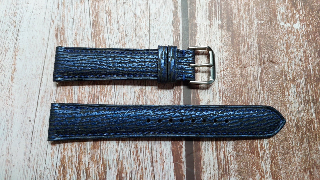 Blue Full Grain Shark Skin Leather Strap For Seiko Padi Watch