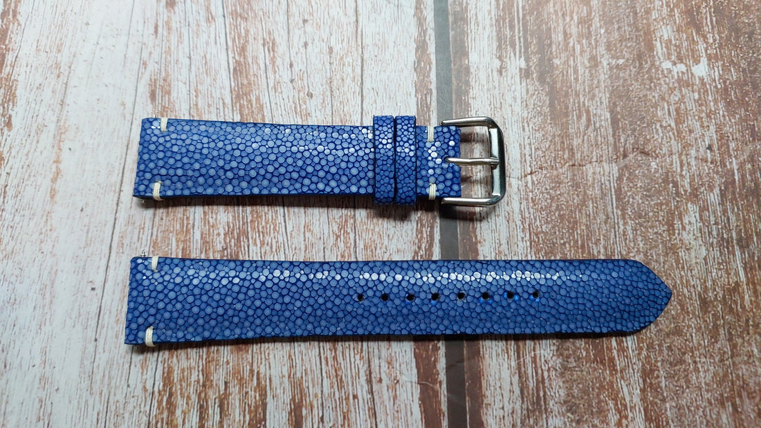 Blue Full Grain Stingray Leather Strap For Seiko Padi Watch