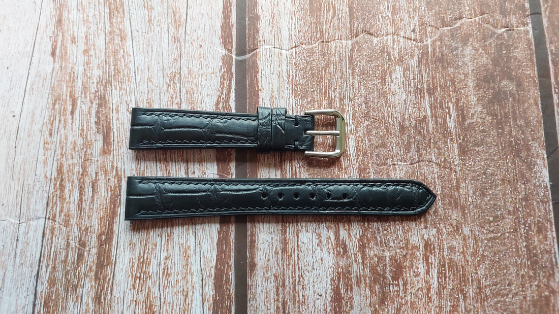 Black Full Grain Crocodile Leather Strap For Cartier Tank Must Small Watch