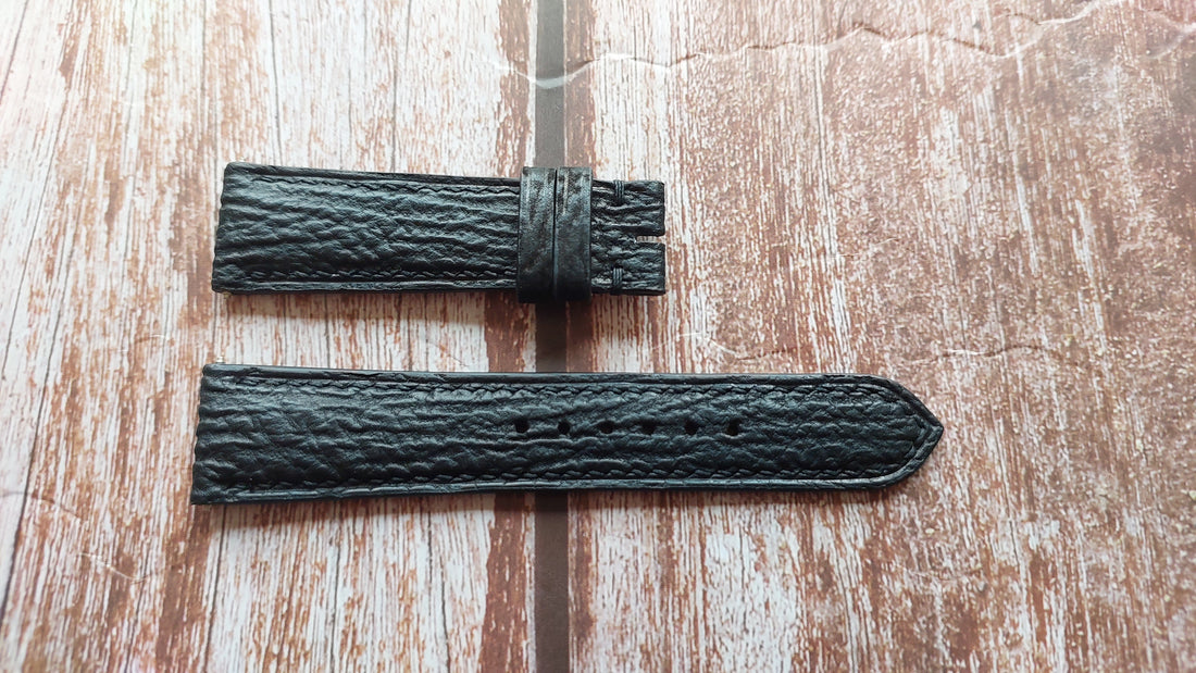 Black Full Grain Shark Skin Leather Strap