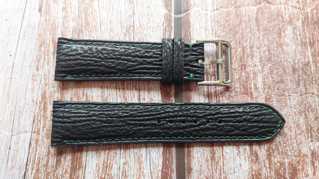Black Full Grain Shark Skin Leather Strap For Tudor Heritage black bay Watch