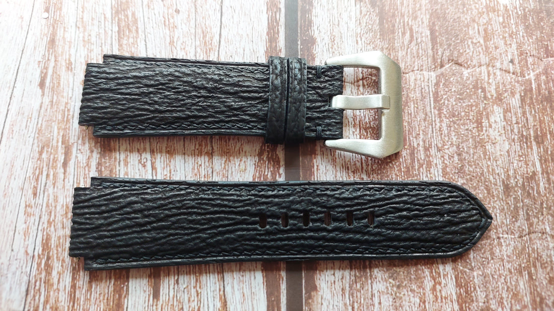 Black Shark Skin Leather Custom Notched Strap For EC Andersson - Poseidon Watch