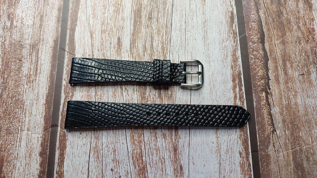 Black Full Grain Lizard Leather Strap