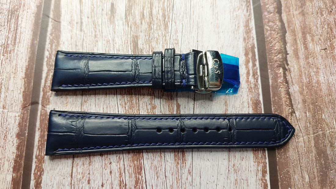 Dark Blue Full Grain Crocodile Leather Strap For Cuervo y Sobrinos Watch