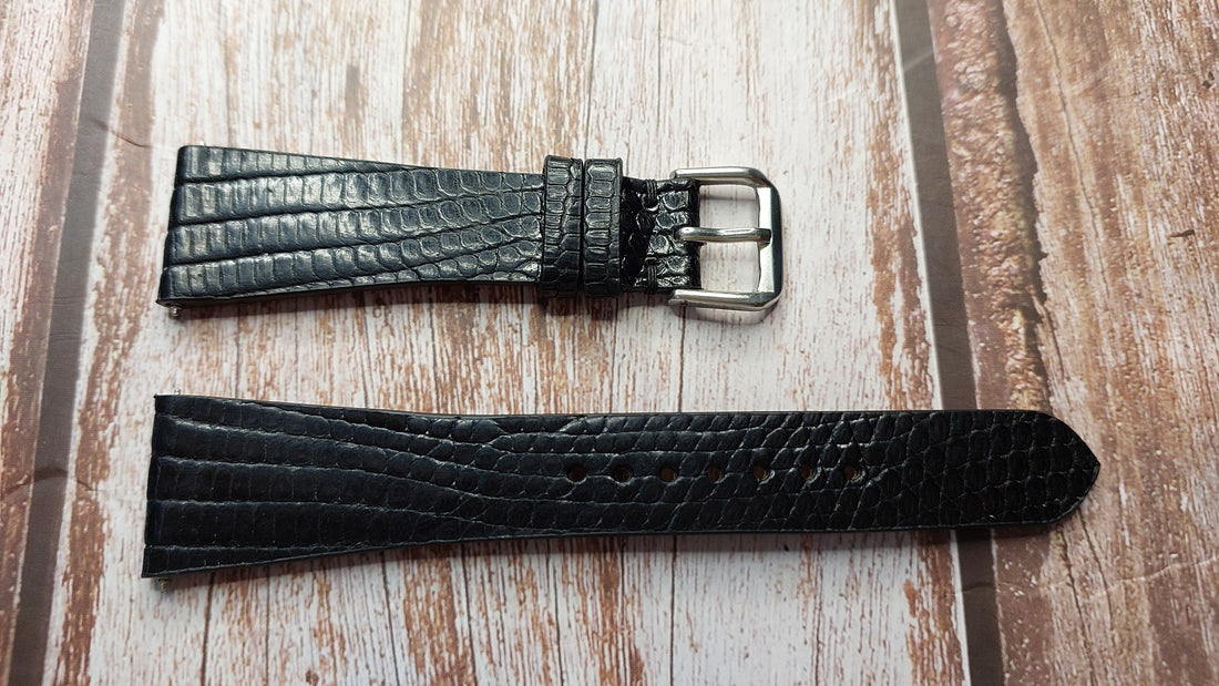 Black Full Grain Lizard Leather Strap For Rolex Cellini 4012 Watch