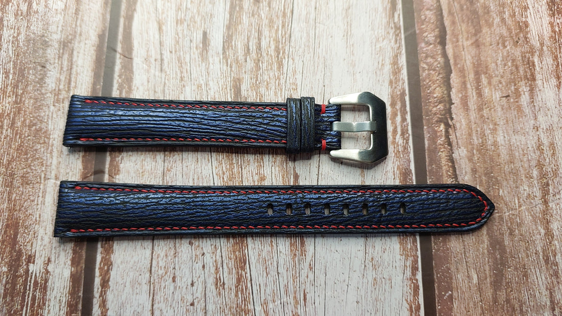 Blue Full Grain Shark Skin Leather Strap For Seiko SNE549 Watch