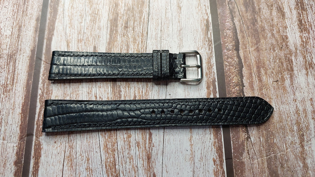 Black Full Grain Lizard Leather Strap
