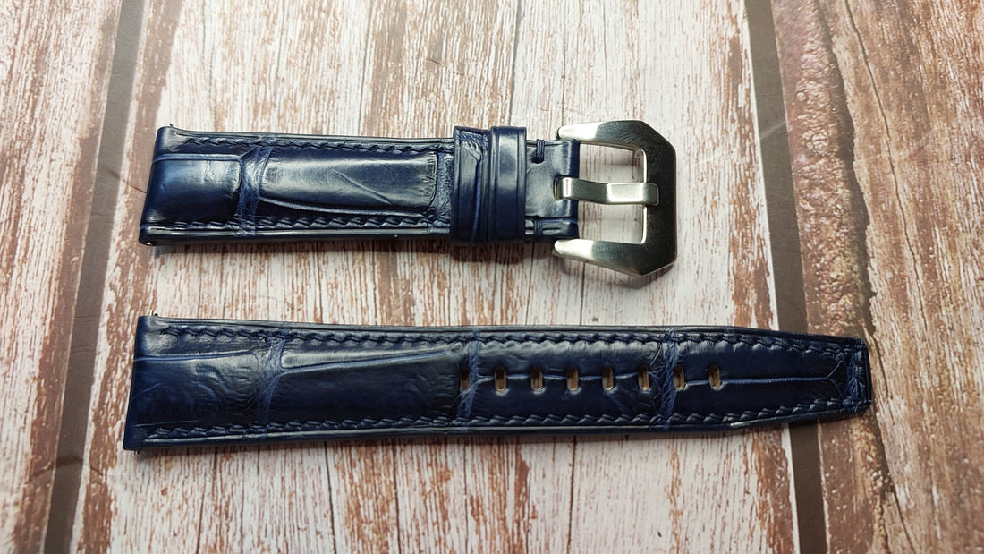 Dark Blue Full Grain Crocodile Leather Strap For Grand Seiko SBGE275 Watch