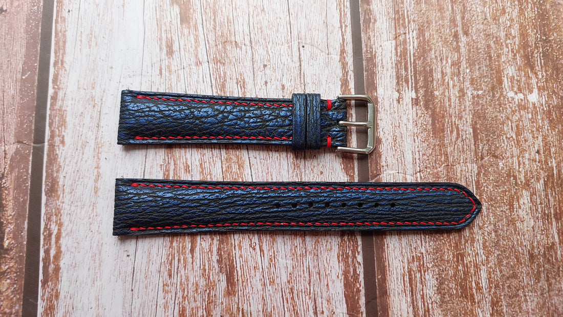Blue Full Grain Shark Skin Leather Strap For Grand Seiko model #SBGP007 Watch