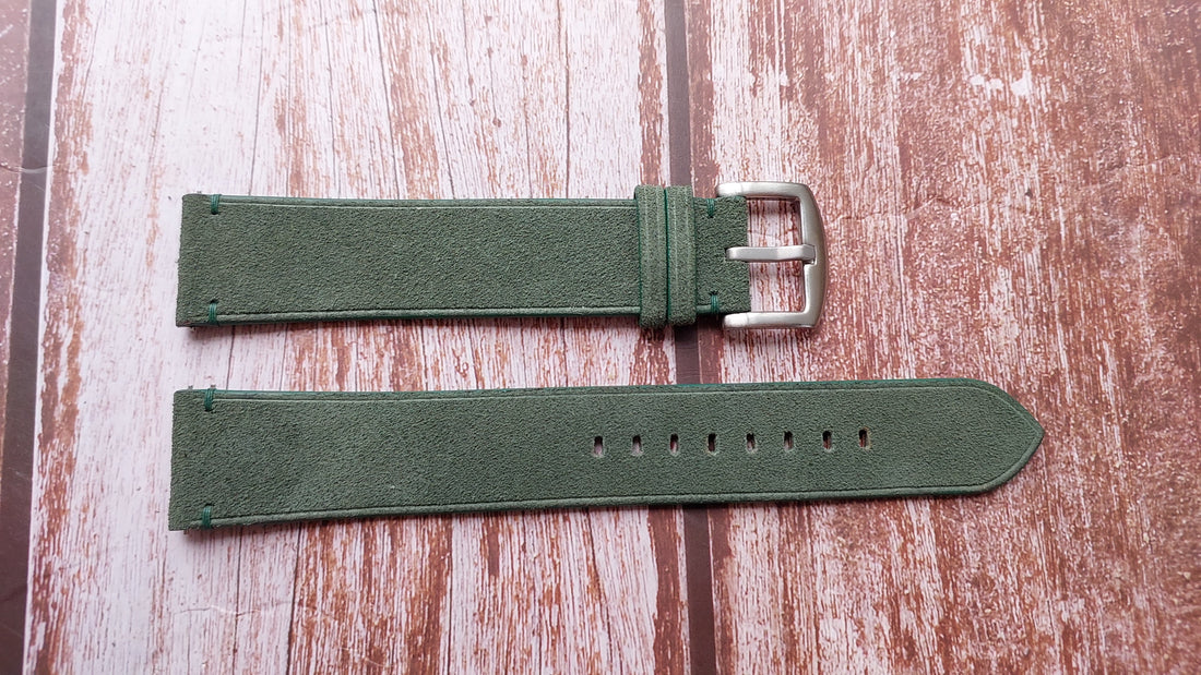 Green Suede Leather Strap For Luminox Altacama field watch, 44mm