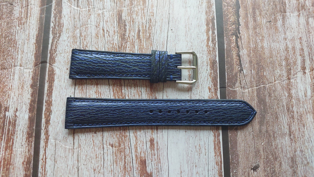 Blue Full Grain Shark Skin Leather Strap For Fortis Official Cosmonauts Automatic Dark Blue Dial Watch