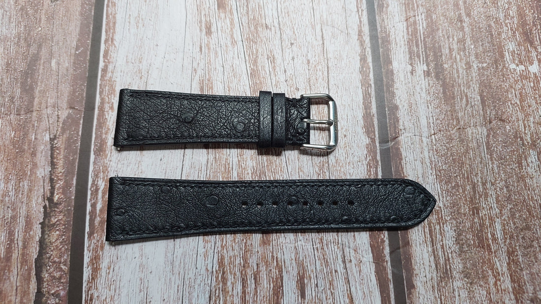 Black Full Grain Ostrich Leather Strap For Shinola - Argonite 1069 Watch