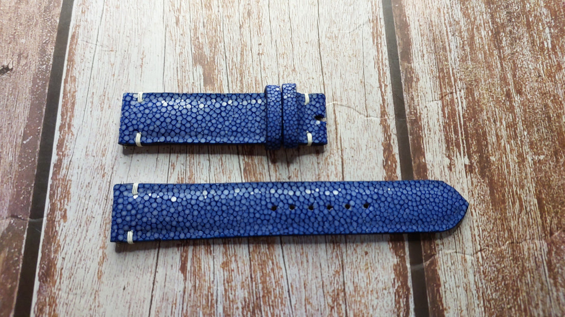 Blue Full Grain Stingray Leather Strap For Seiko Rivoli 1N00-0HS0 Watch