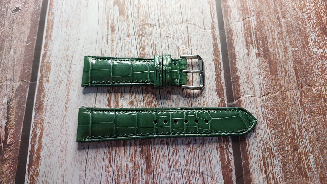 Green Full Grain Crocodile Leather Strap For Cartier Tank Francaise Watch