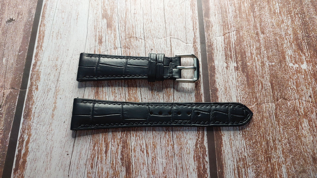 Black Full Grain Crocodile Leather Strap For Patek Philippe Calatrava Watch
