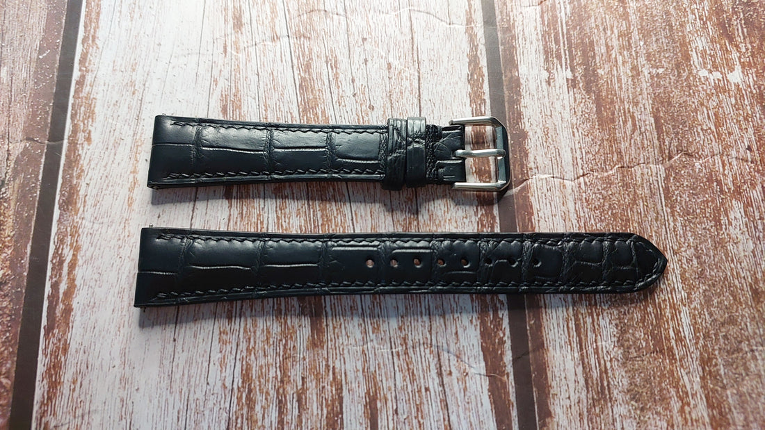 Black Full Grain Crocodile Leather Strap For Rolex 16013 2tone Datejust Watch