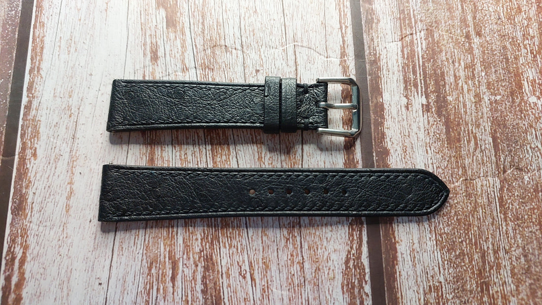 Black Full Grain Ostrich Leather Strap For Jaeger Lecoultre Reverso Watch