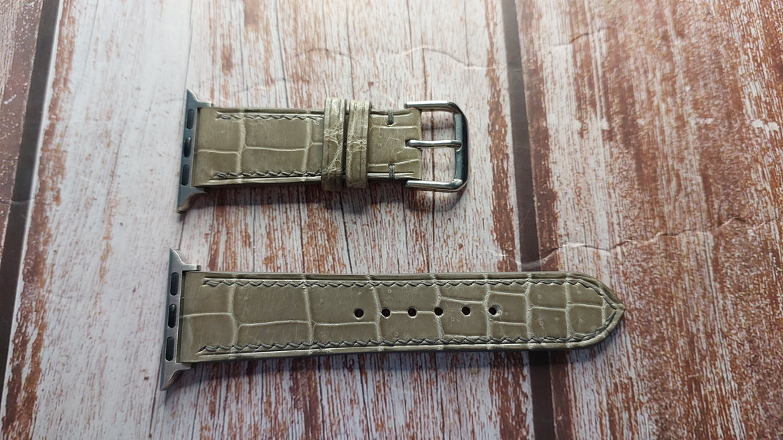 Gray Full Grain Crocodile Leather Strap For Apple Watch Series 5 (40mm)