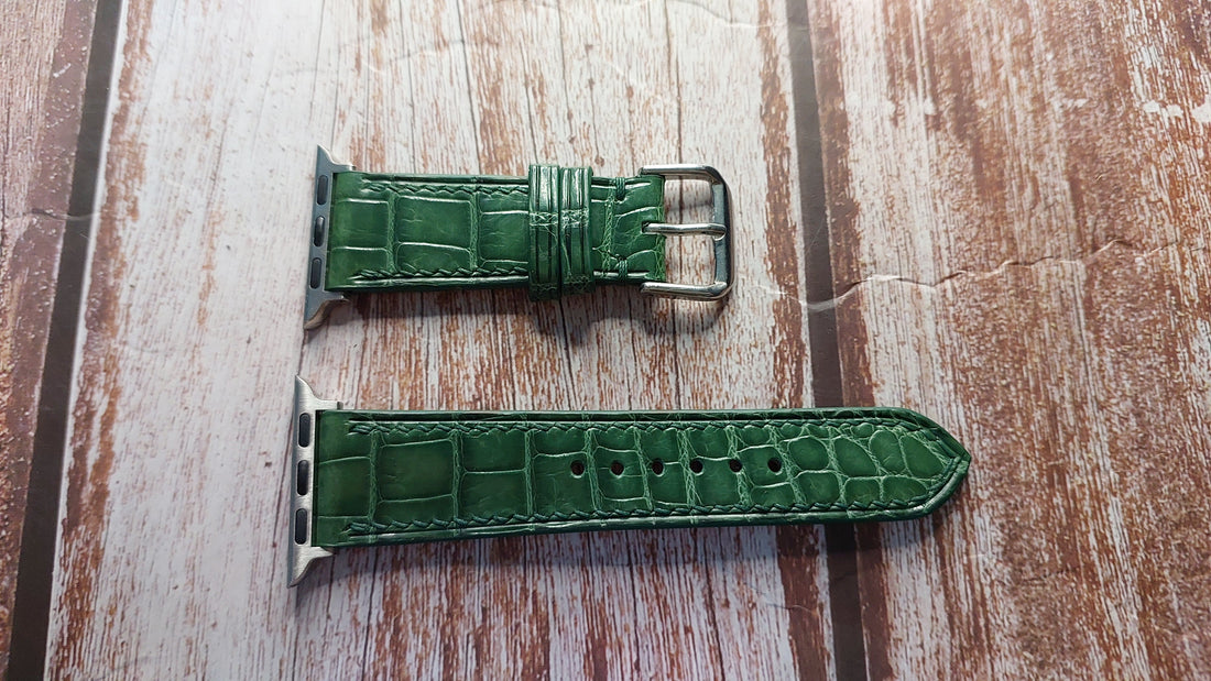 Green Full Grain Crocodile Leather Strap For Apple Watch Series 5 (40mm)