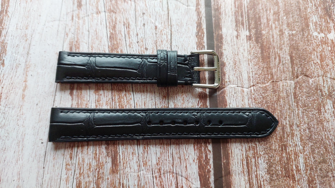 Black Full Grain Crocodile Leather Strap For Seiko 5 SNKL23 Watch