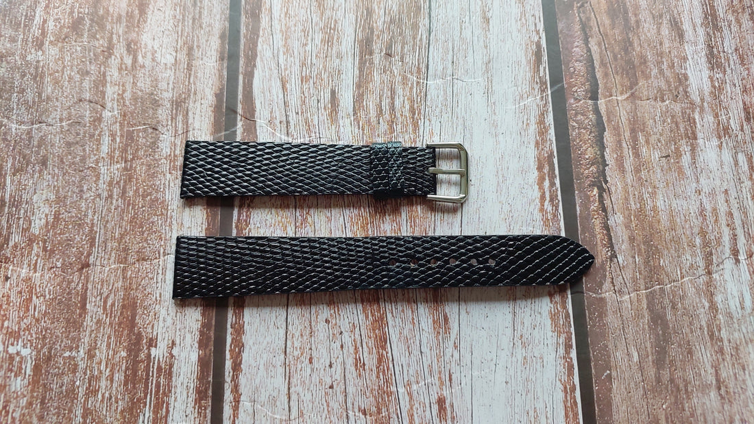 Black Full Grain Lizard Leather Strap For Longines Masters Watch